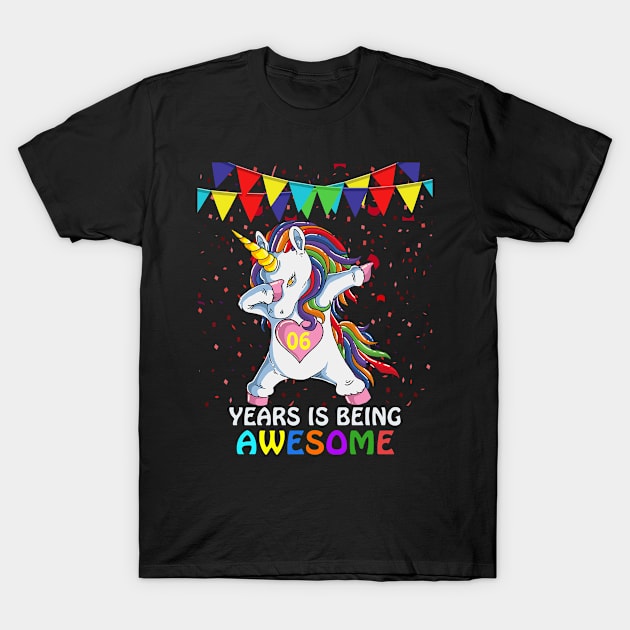 6th Birthday Dabbing Unicorn Party Gift 6 Years Old Girls T-Shirt by janetradioactive